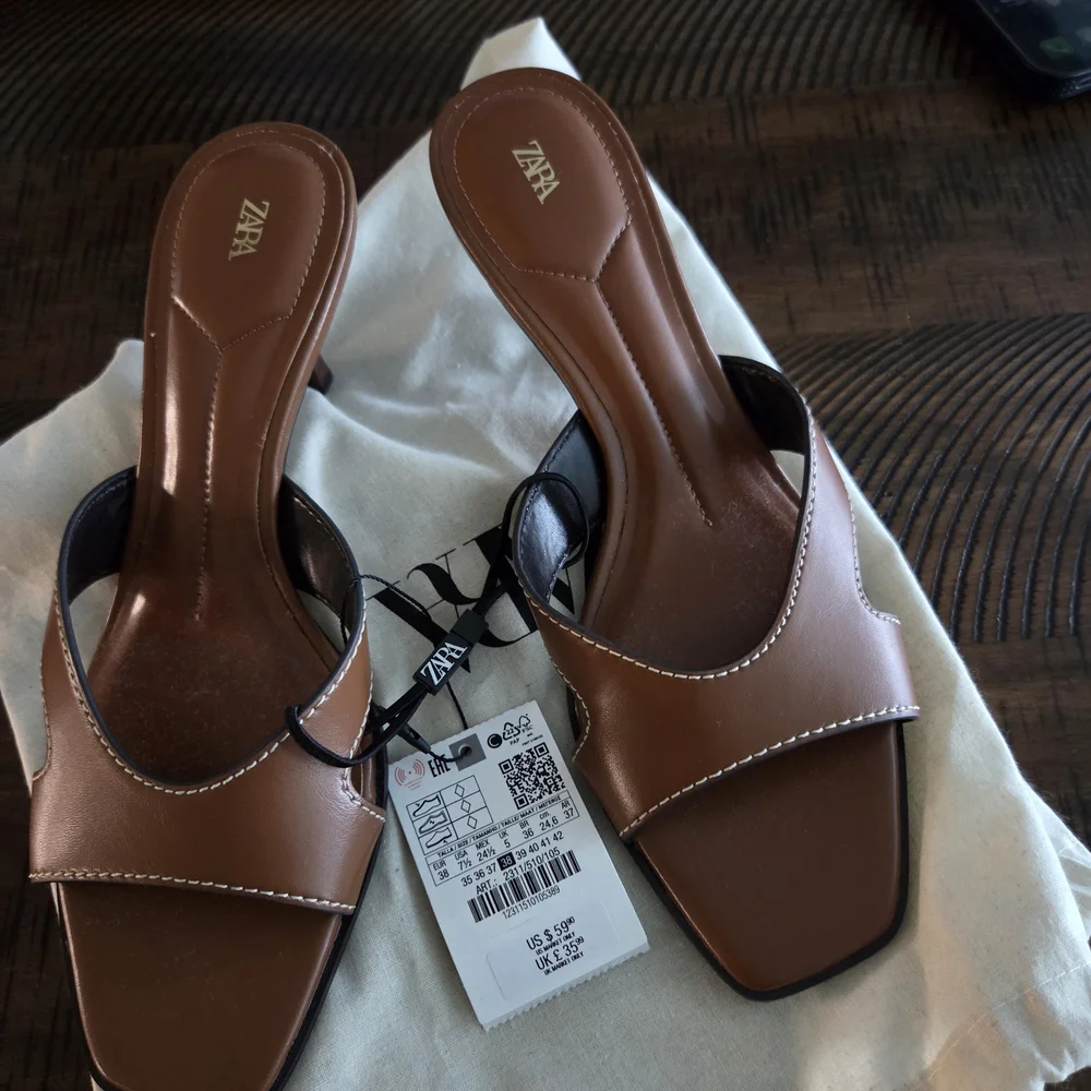 New Never Used, Zara Brown Heeled Sandals. 2in Heel Size 38 - Picture 1 of 6